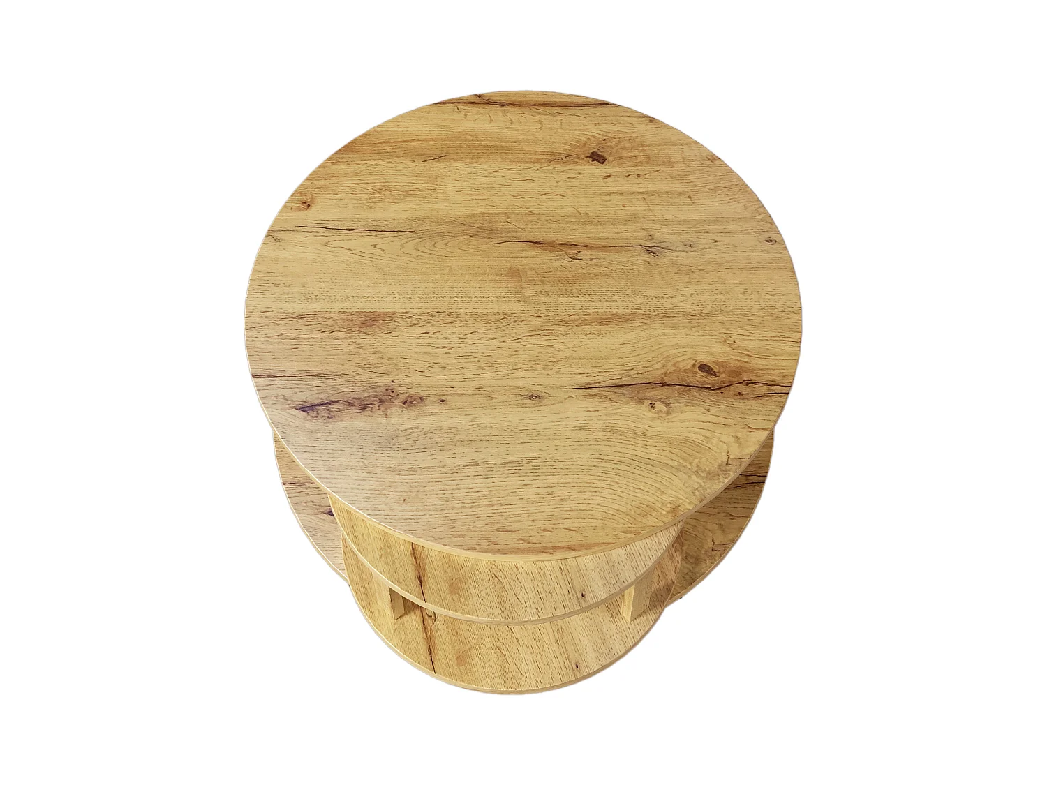 Table Basse Ronde en Bois Massif, Table D'appoint avec Rangement Interne Caché, Bois Et Noir