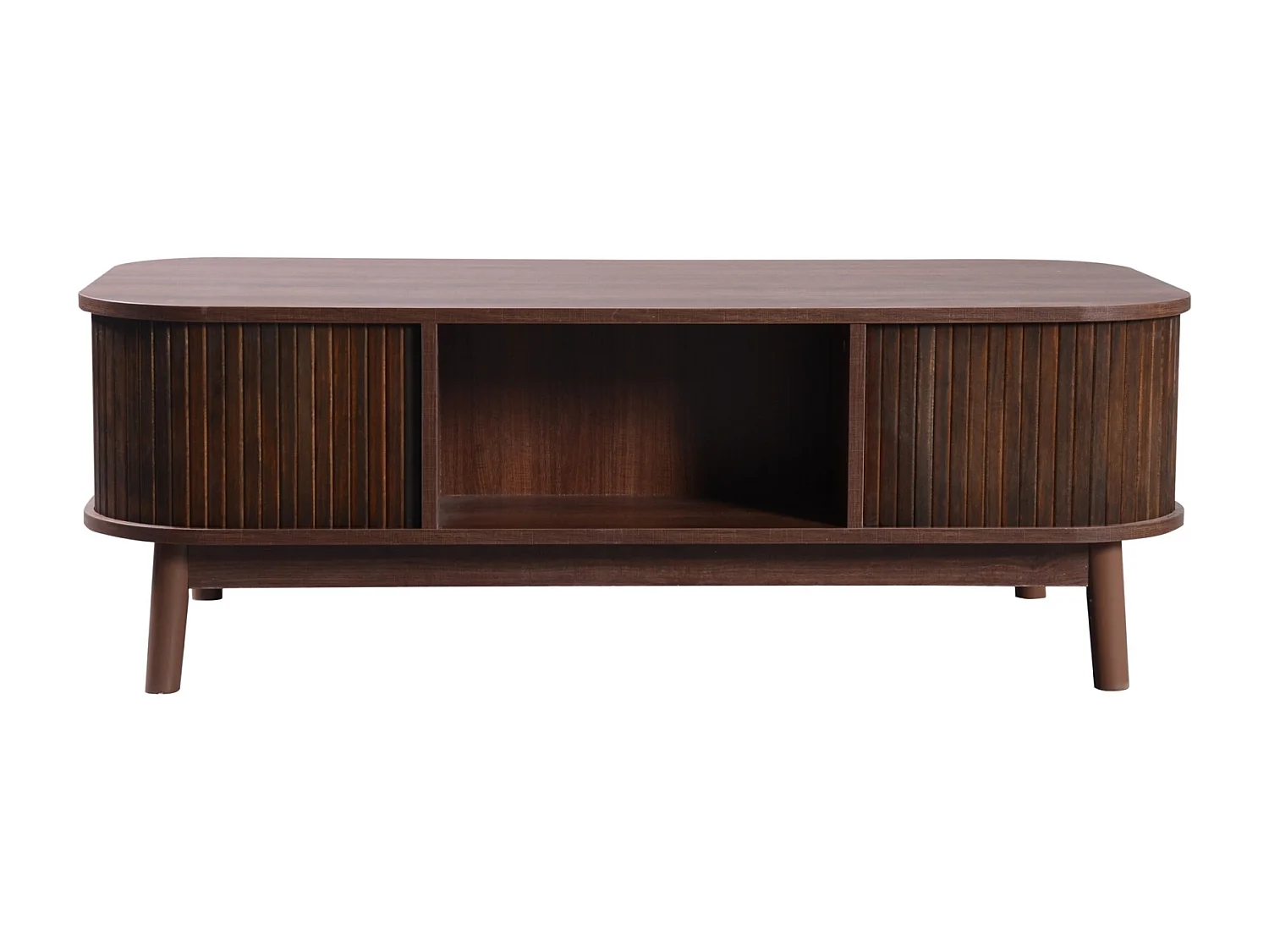 Mesa de centro com gavetas e portas de correr, mesa de sala de estar com espaços de armazenamento, marrom