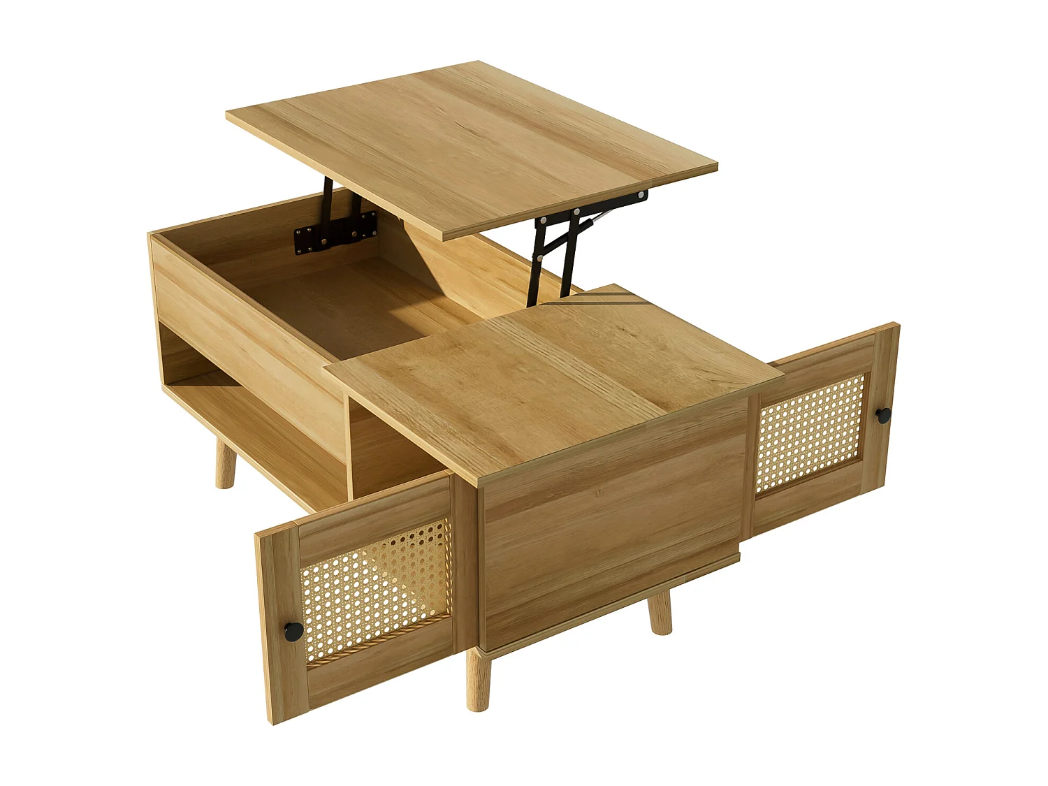 Table basse réglable en hauteur - Compartiment de rangement caché - Avec plateau pliable - Bois