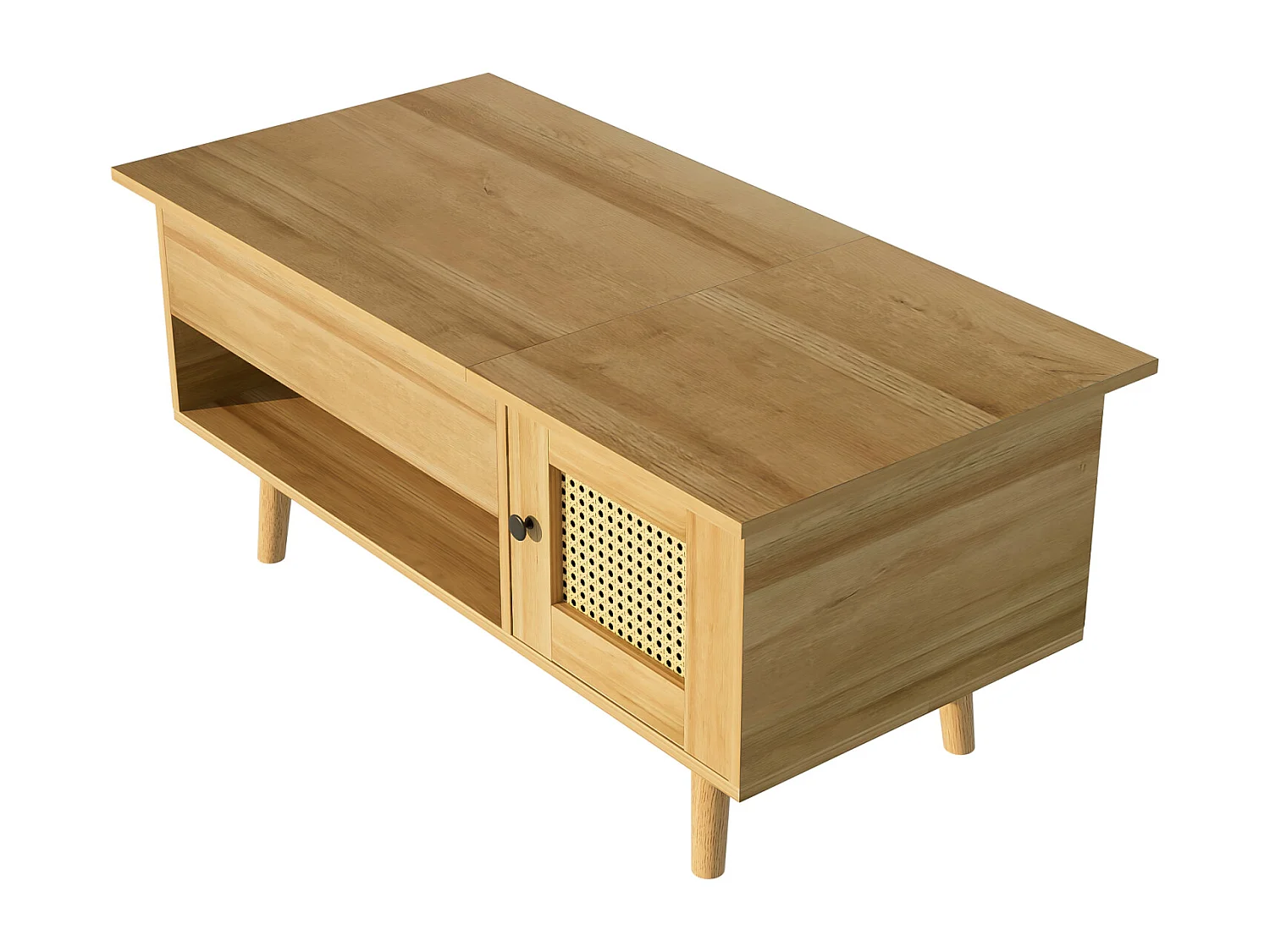 Table basse réglable en hauteur - Compartiment de rangement caché - Avec plateau pliable - Bois