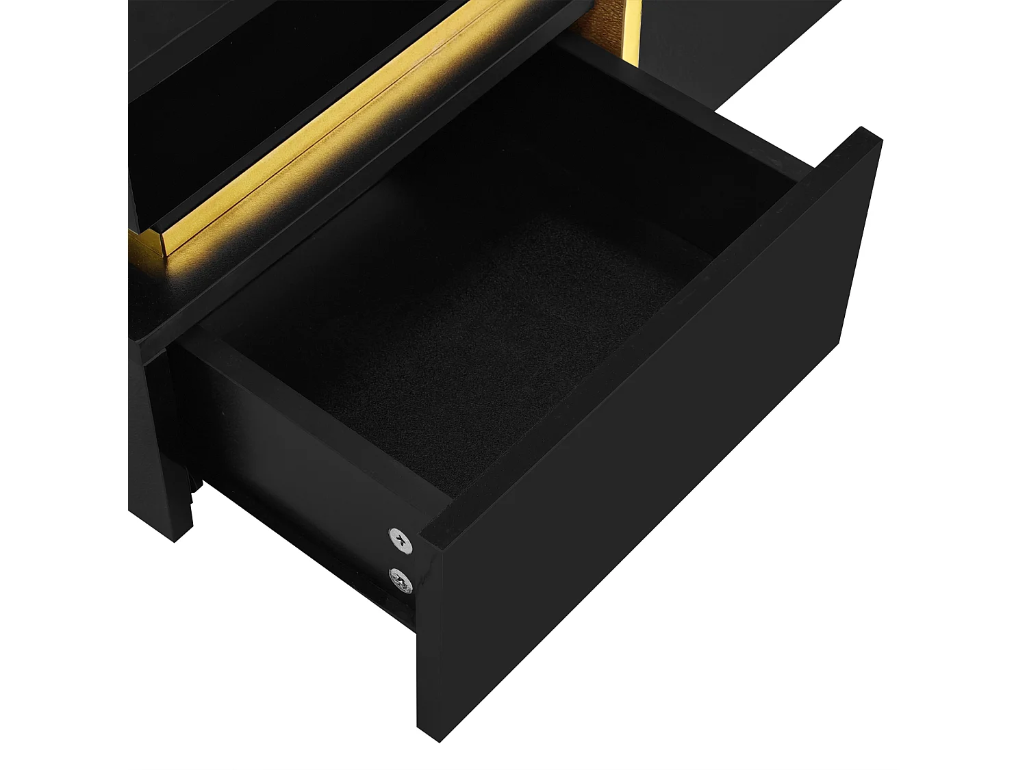 Mesa de centro cuadrada negra y dorada, mesa de centro para sala de estar con 2 cajones, con líneas doradas en la parte inferior