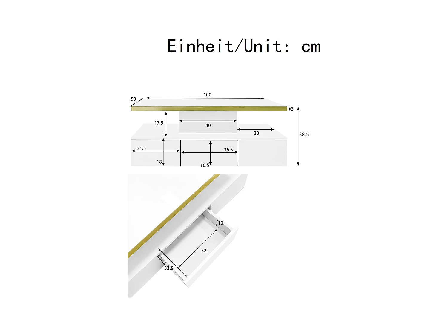 Table Basse avec éclairage LED , Table avec tiroirs, Table d'appoint avec Deux étagères , Blanc
