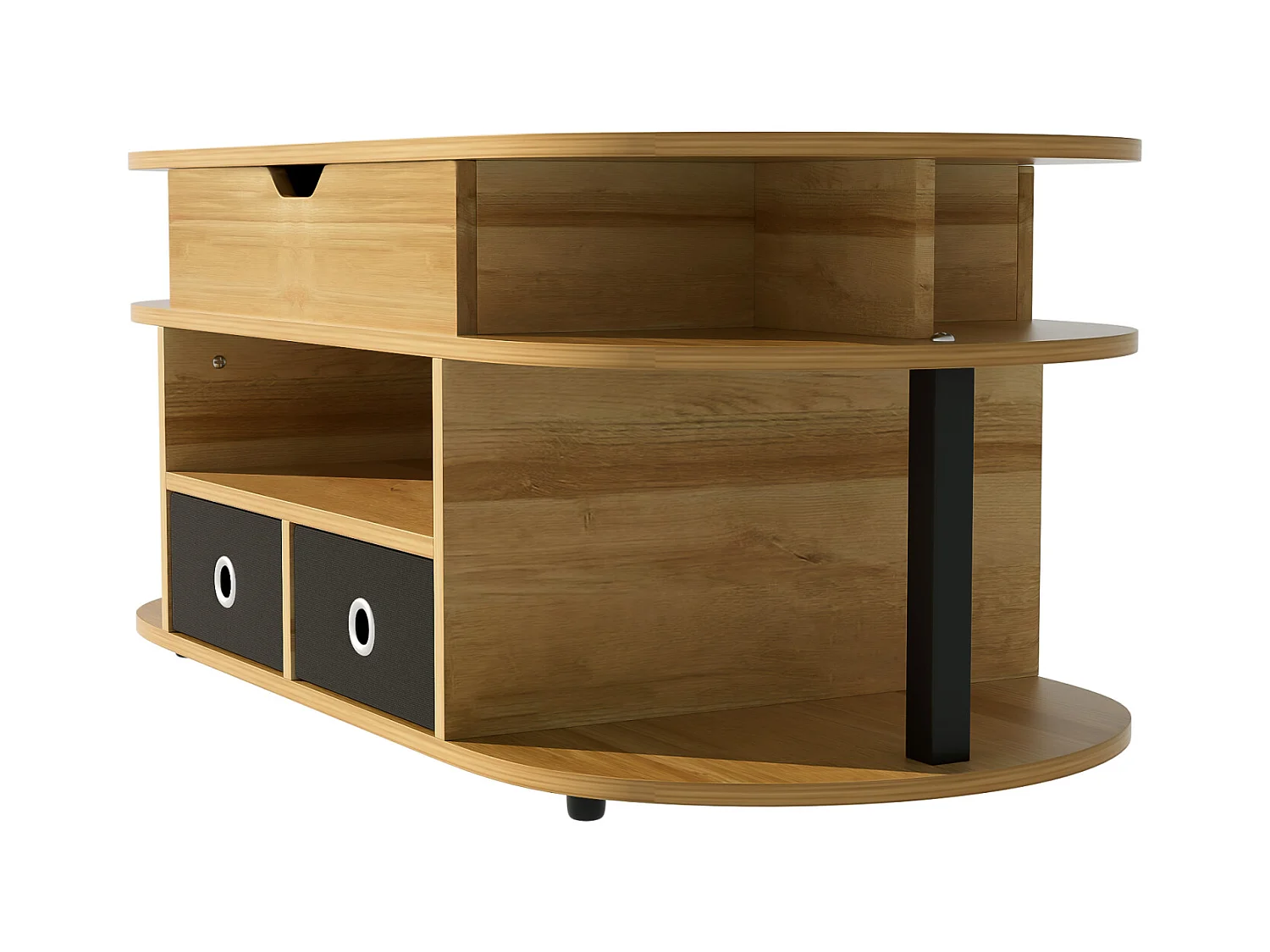 Table basse moderne en bois avec fonction relevable, rangement et tiroirs en tissu noir