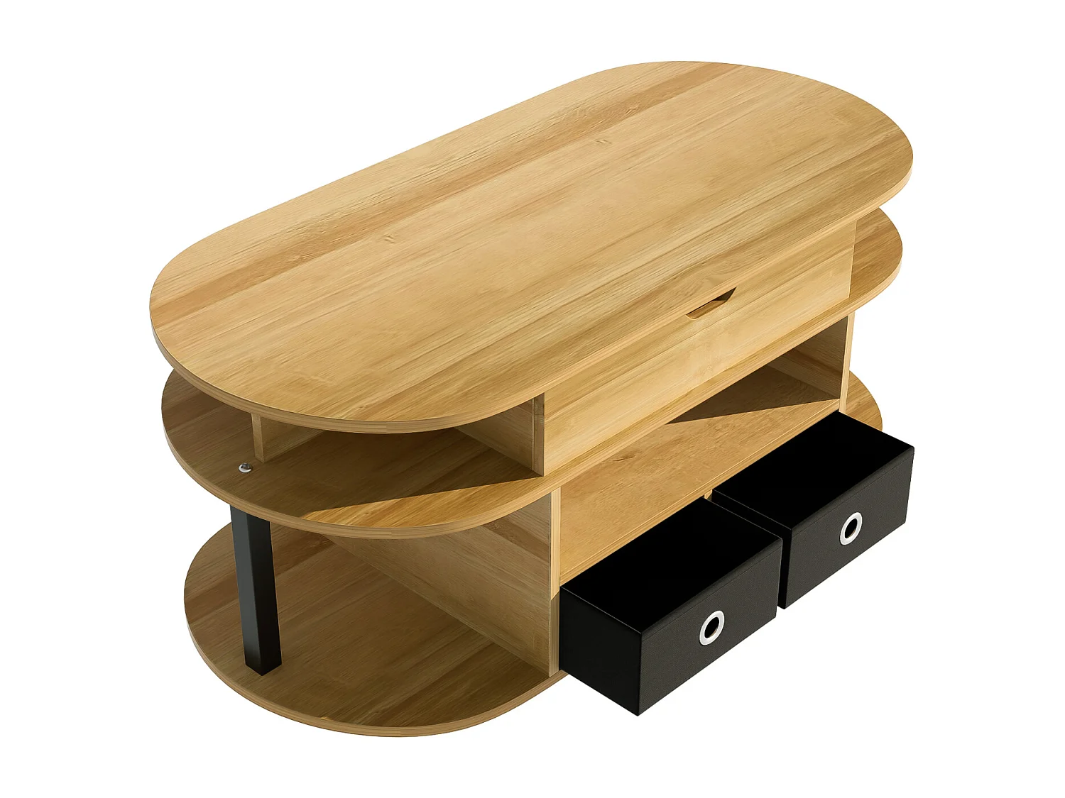 Tavolino da caffè moderno in legno con funzione di sollevamento del piano, spazio di archiviazione e 2 cassetti in tessuto nero