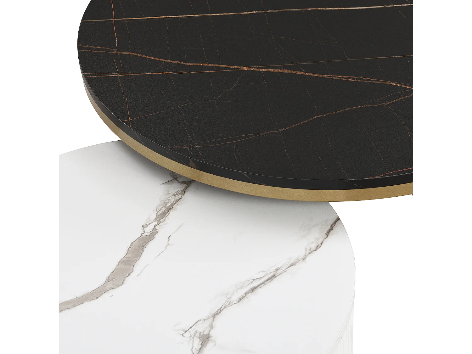 Set van 2 in elkaar passende salontafels, salontafel met lade, wit, wit & zwart