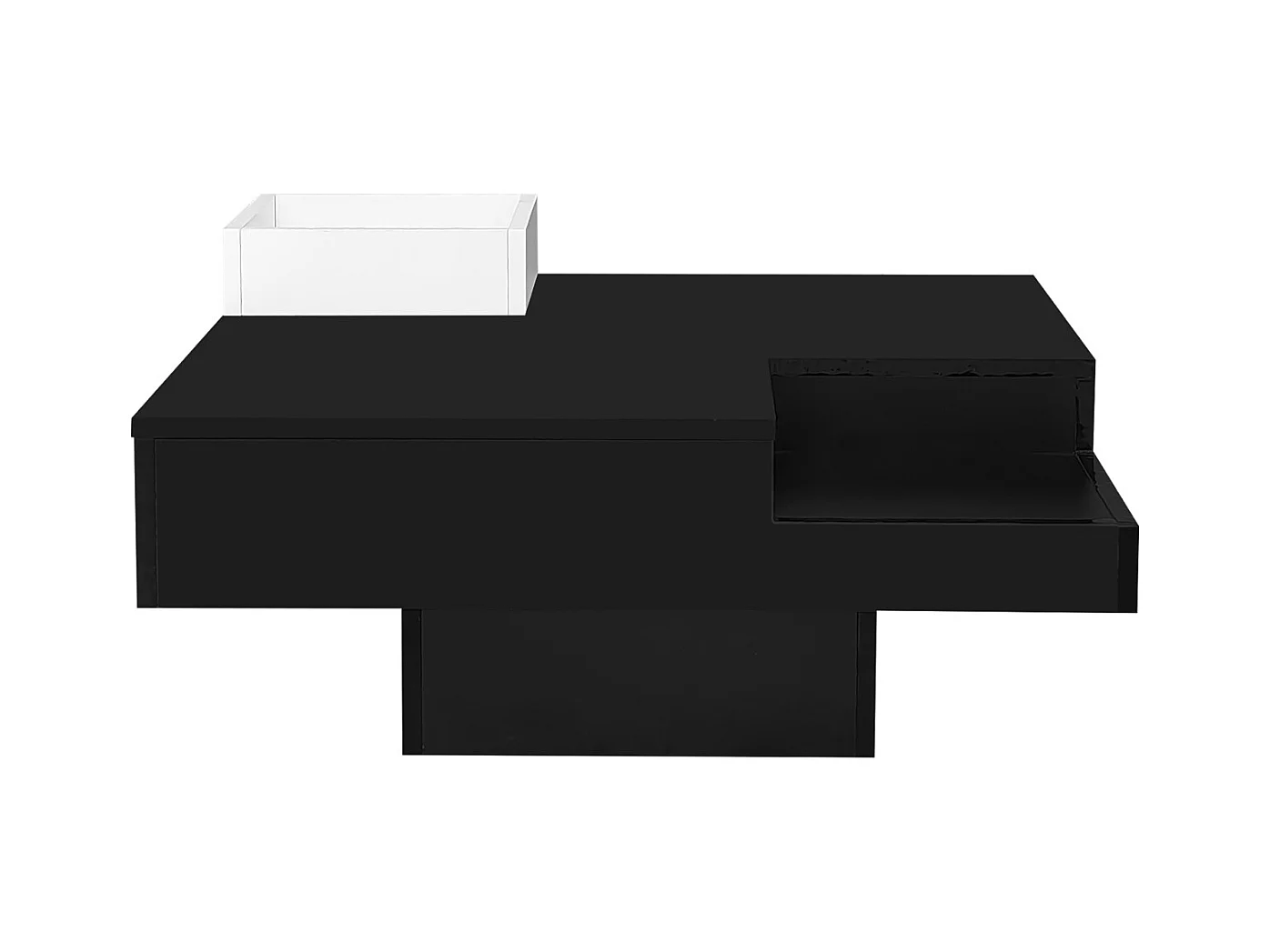 Mesa de centro brilhante com LED, mesa lateral com caixa de armazenamento removível, preto e branco