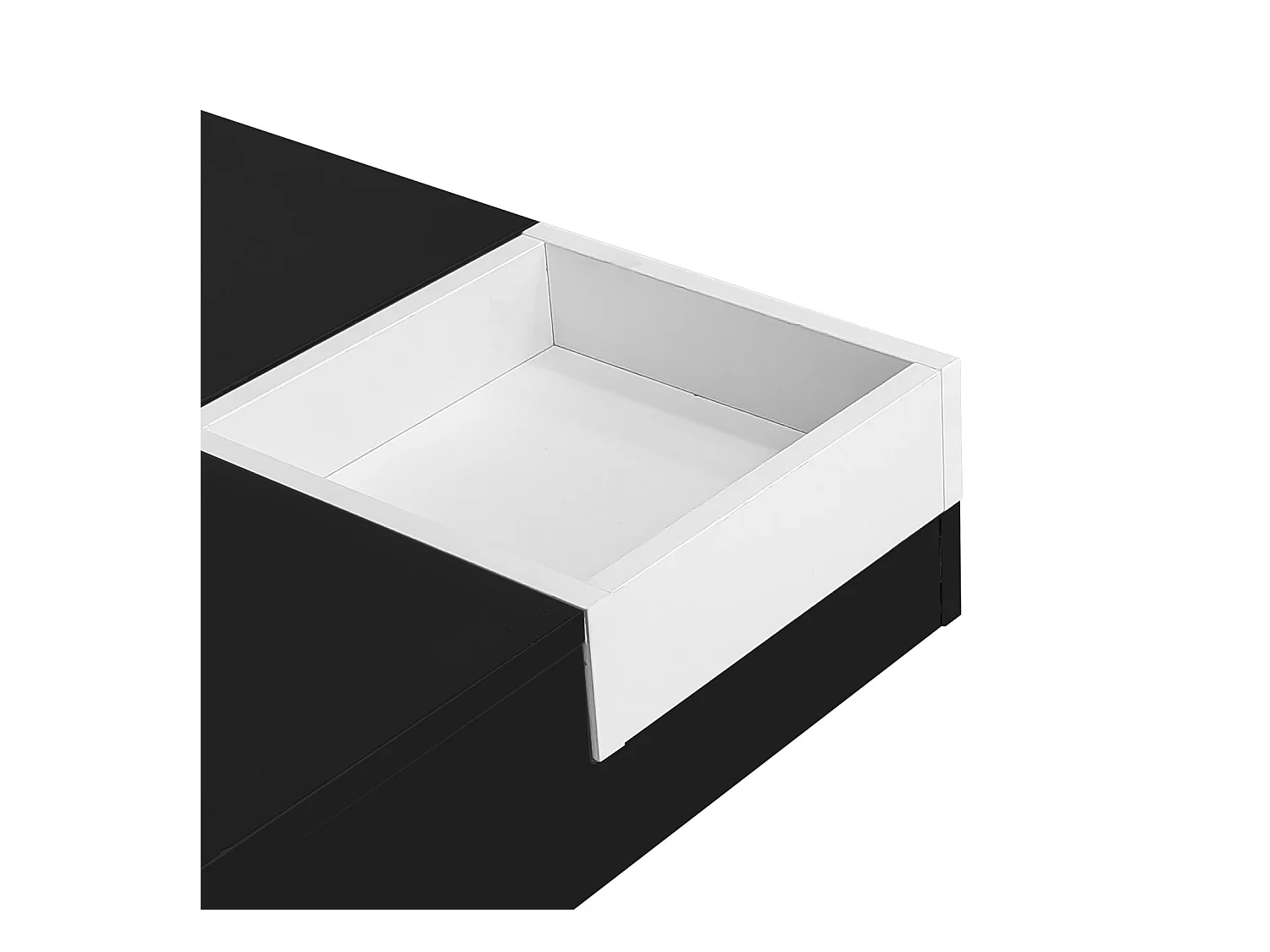 Mesa de centro brilhante com LED, mesa lateral com caixa de armazenamento removível, preto e branco