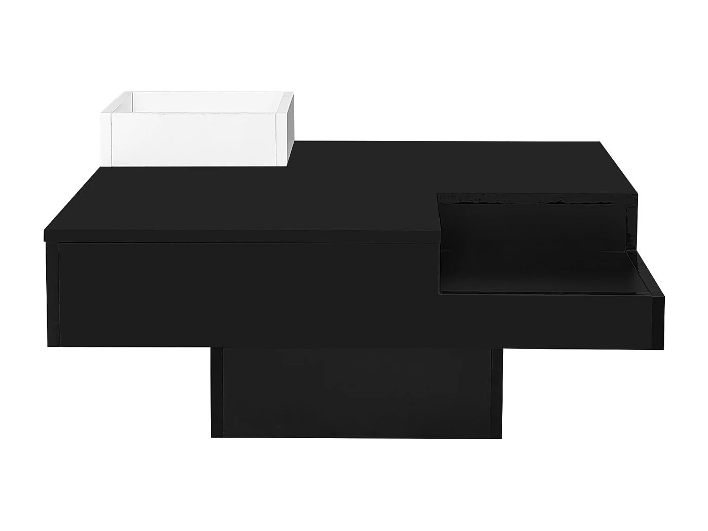 Glanzende salontafel met ledverlichting, bijzettafel met uitneembaar opbergvak, zwart + wit