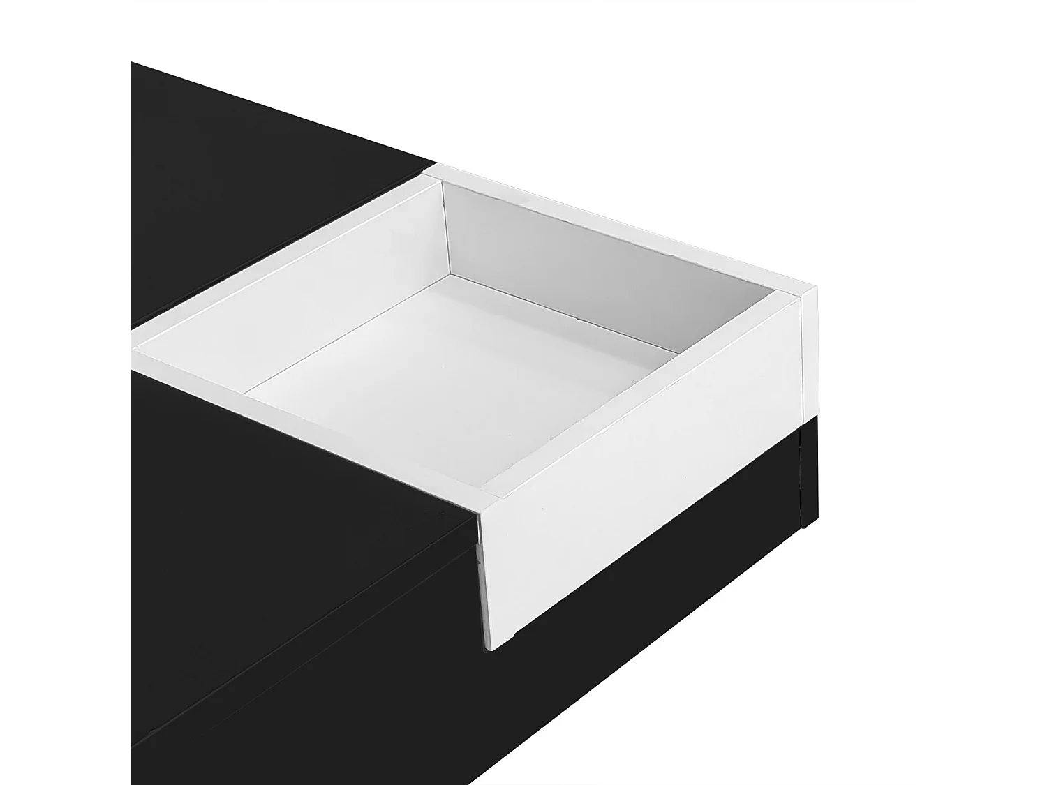Glanzende salontafel met ledverlichting, bijzettafel met uitneembaar opbergvak, zwart + wit