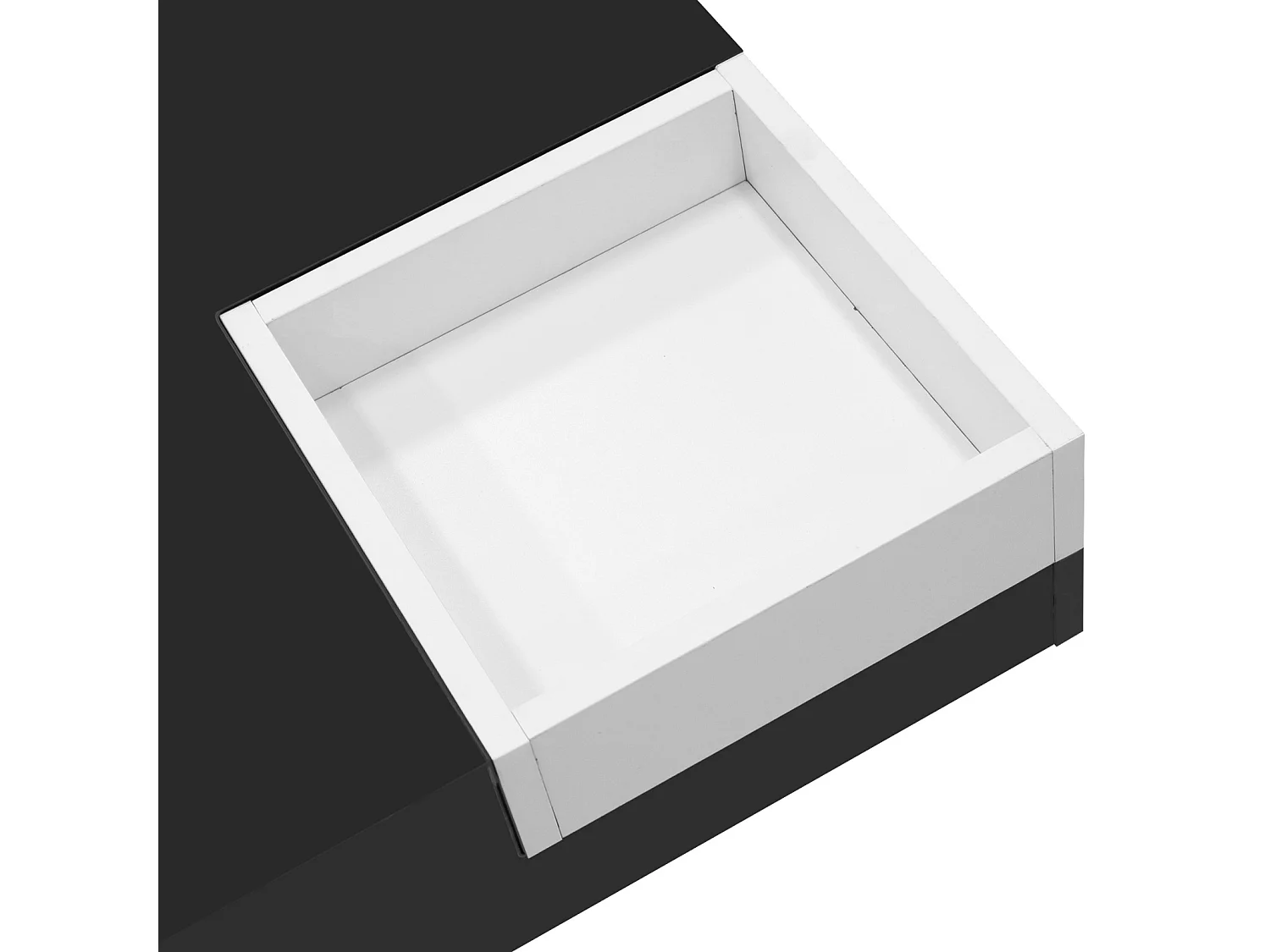 Glanzende salontafel met ledverlichting, bijzettafel met uitneembaar opbergvak, zwart + wit