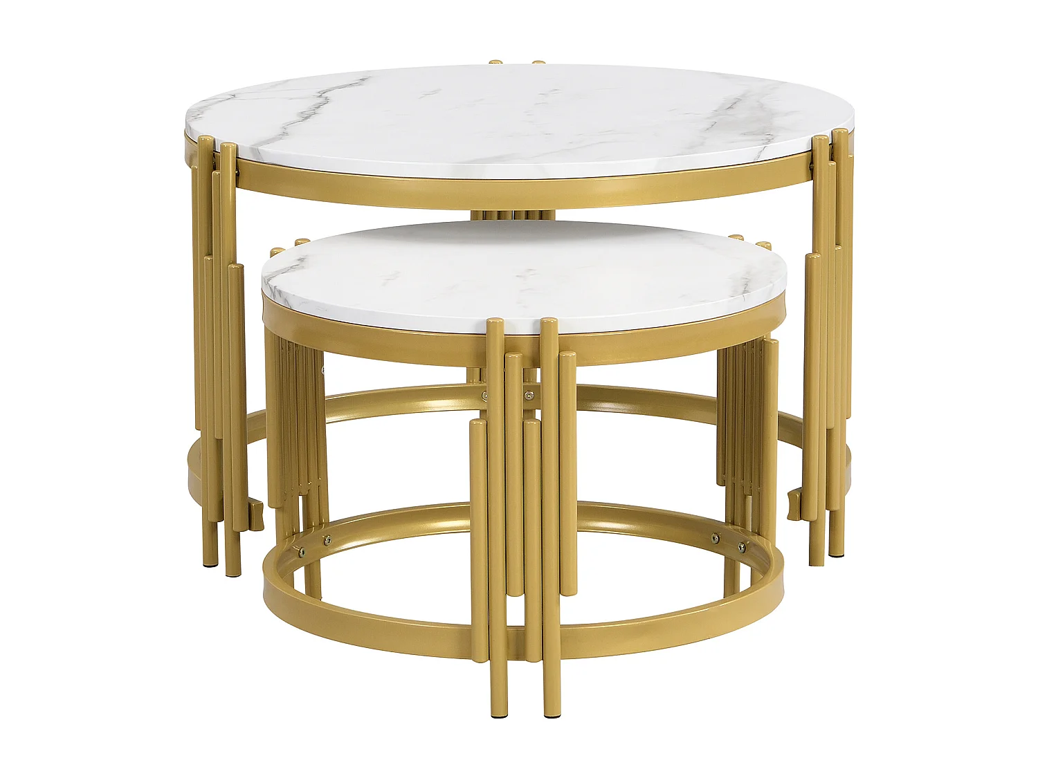 Lot de 2 tables basses, modernes, blanc, table d'appoint avec cadre en métal doré