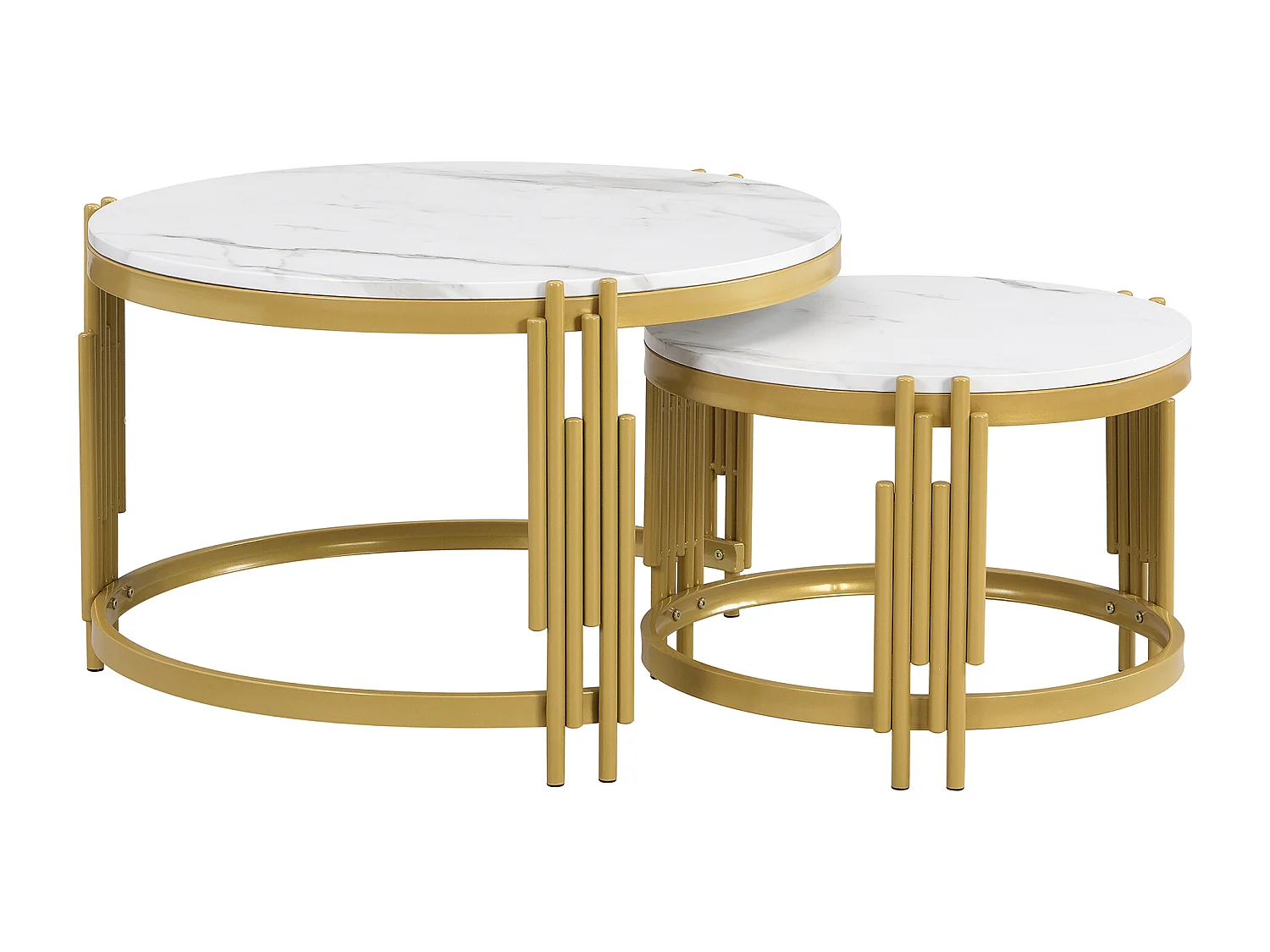 Lot de 2 tables basses, modernes, blanc, table d'appoint avec cadre en métal doré