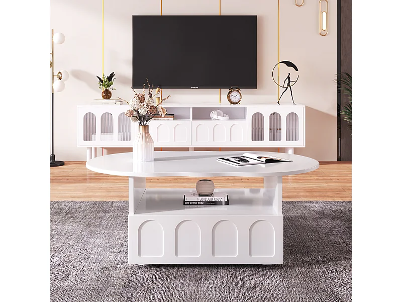 Mesa de centro con cajones y compartimentos de almacenamiento, en forma de nube, color blanco