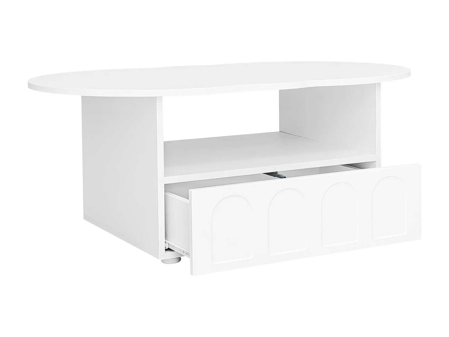 Table de salon avec tiroirs et compartiments de rangement, en forme de nuage, blanche