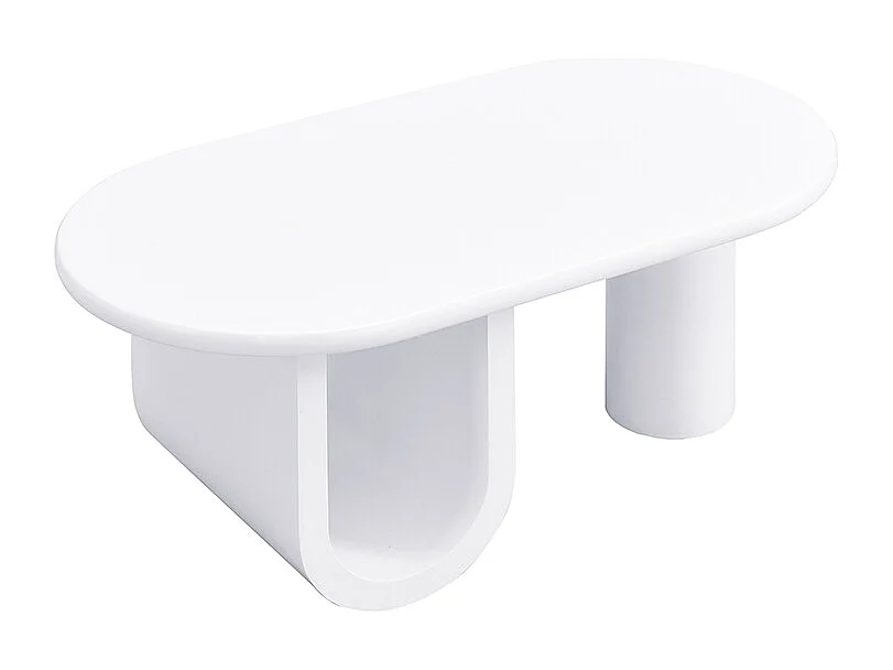 Table Basse Ovale Moderne en Blanc, avec Un Design Simple, des Pieds Solides en Forme de U