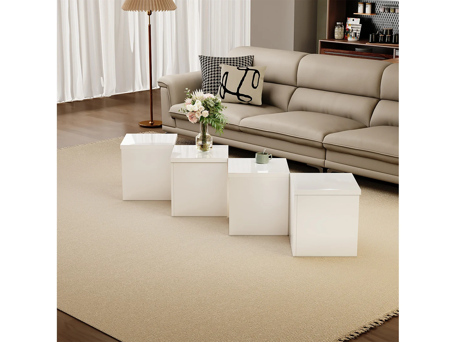 Tables de Salon avec Plateaux Brillants, Tables Basses Librement combinables, Blanc