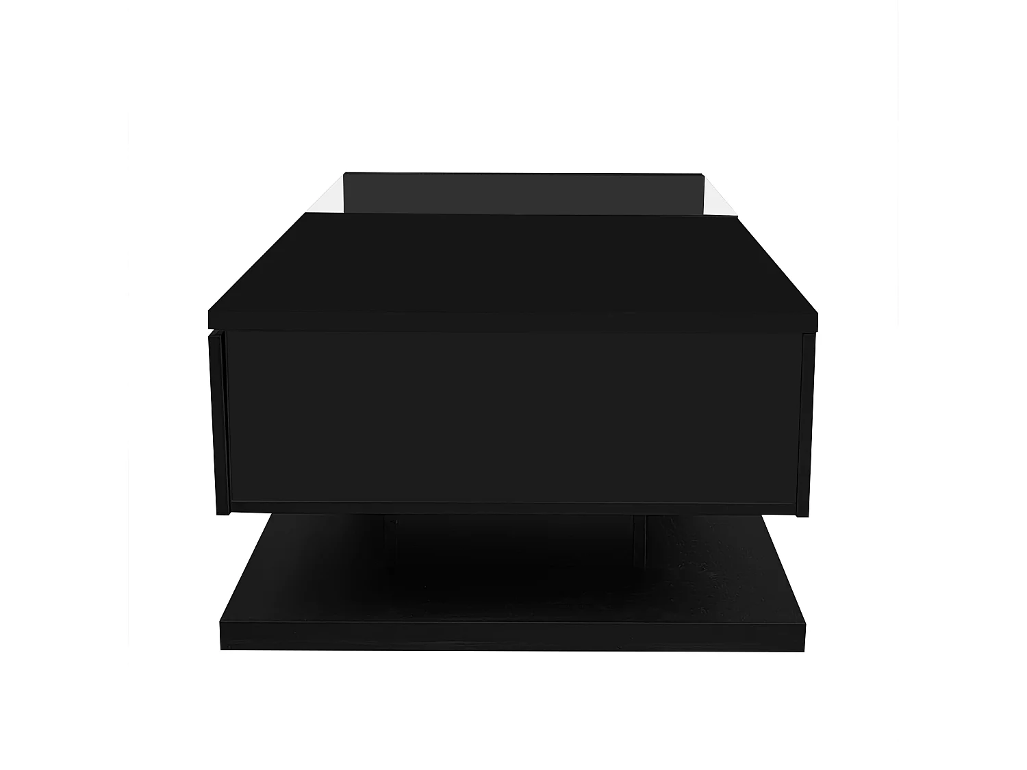 Mesa de centro moderna com 1 gaveta e LED, mesa de sala de estar com tampo de vidro, preta