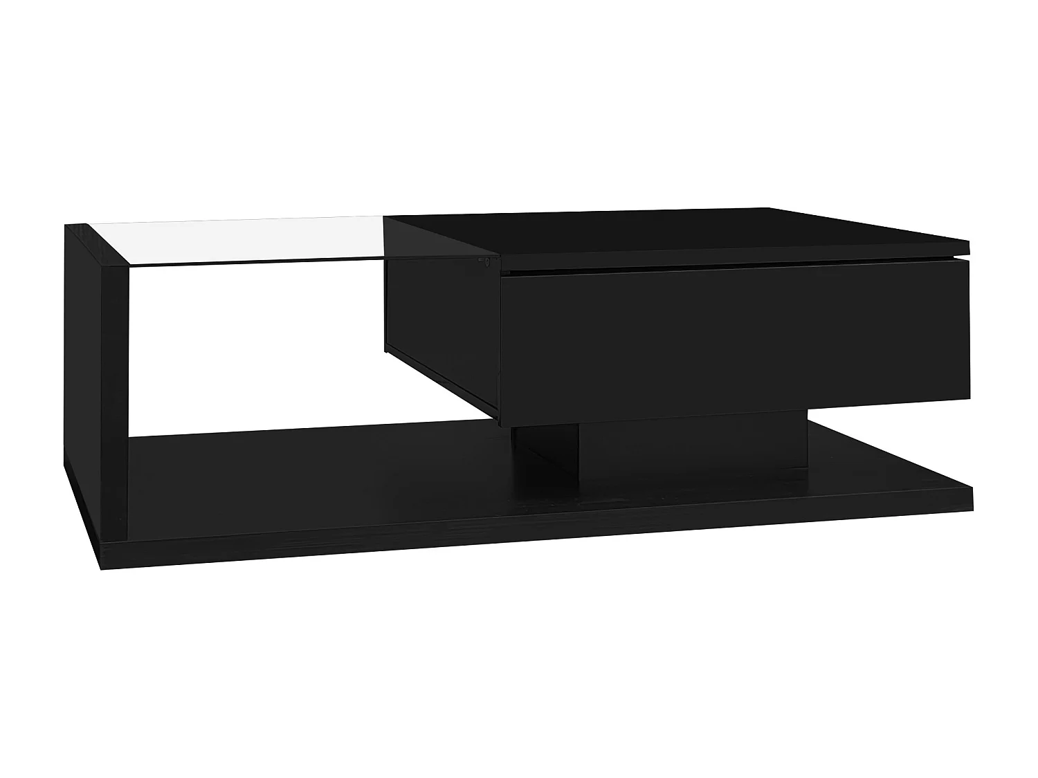 Table Basse Salon Moderne,avec 1 Tiroir et LED,Table de Salon avec Plateau en Verre, noir