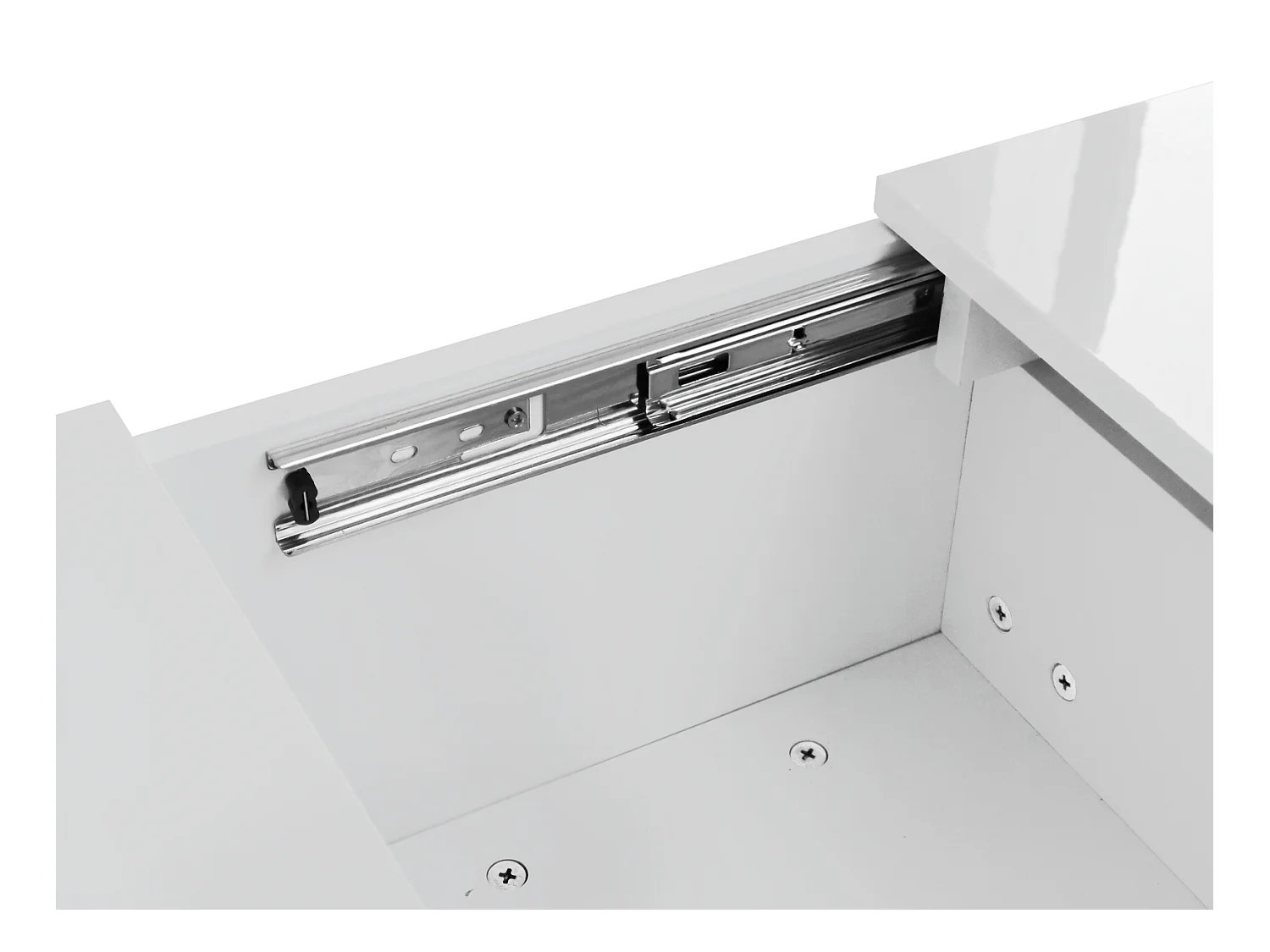 Table basse haute brillance avec 2 tiroirs de rangement, table basse moderne et extensible, blanc