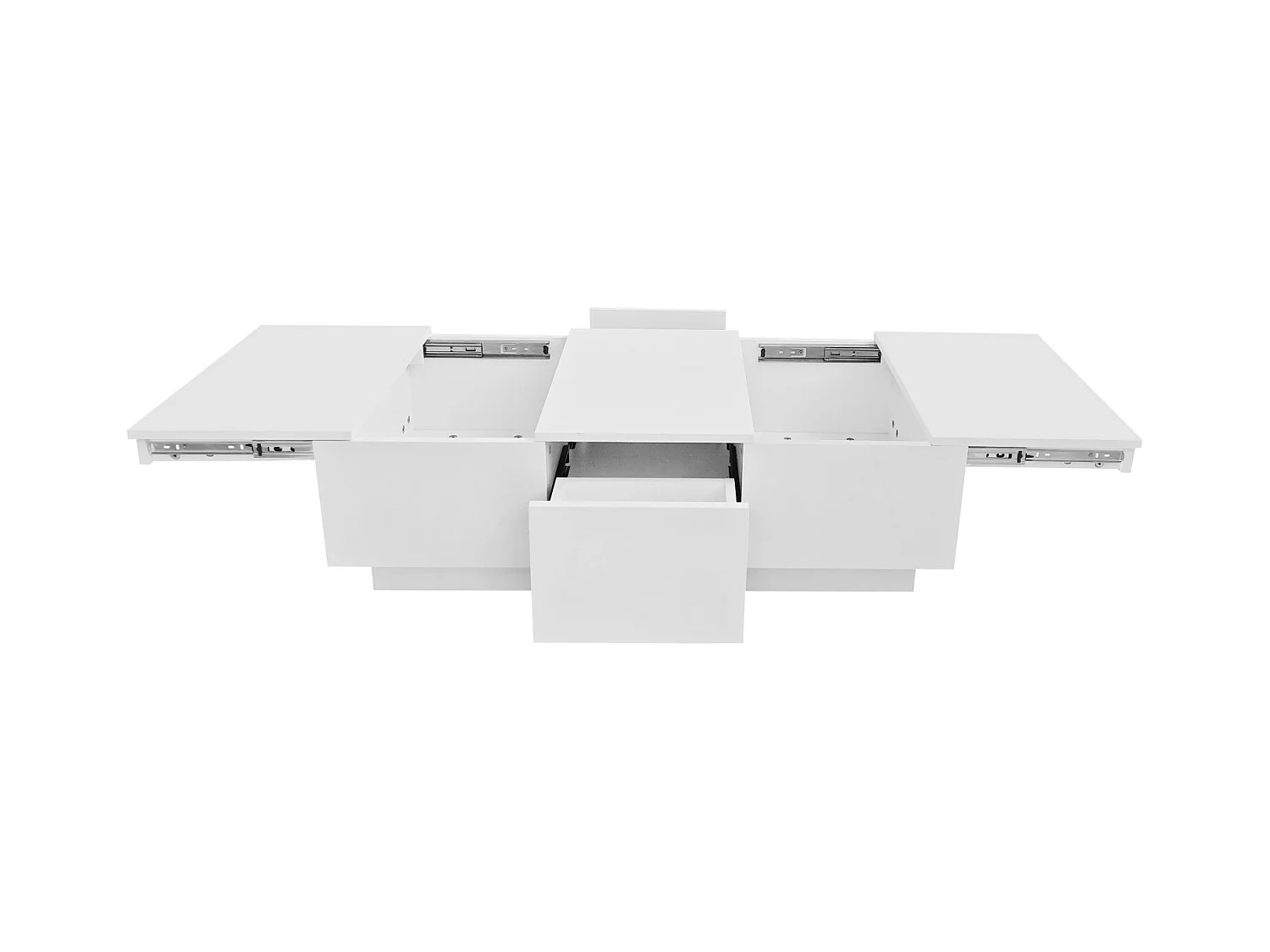 Table basse haute brillance avec 2 tiroirs de rangement, table basse moderne et extensible, blanc