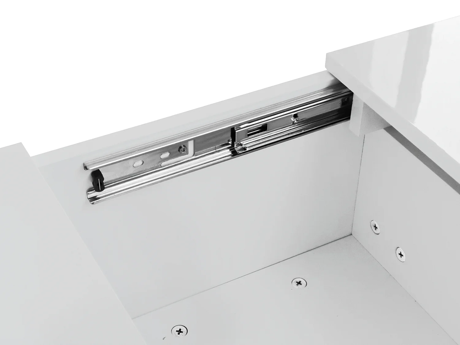 Table basse haute brillance avec 2 tiroirs de rangement, table basse moderne et extensible, blanc