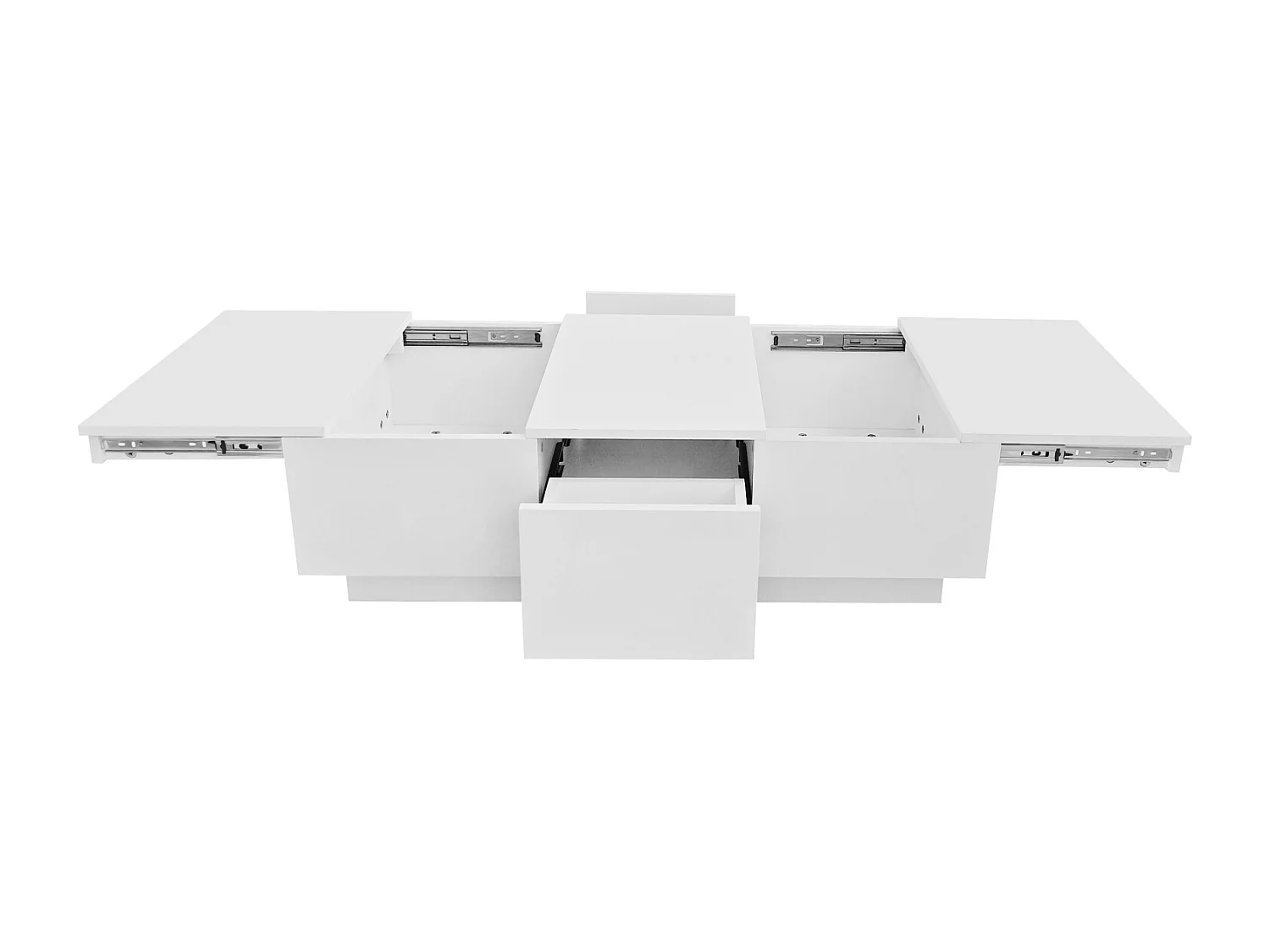 Table basse haute brillance avec 2 tiroirs de rangement, table basse moderne et extensible, blanc