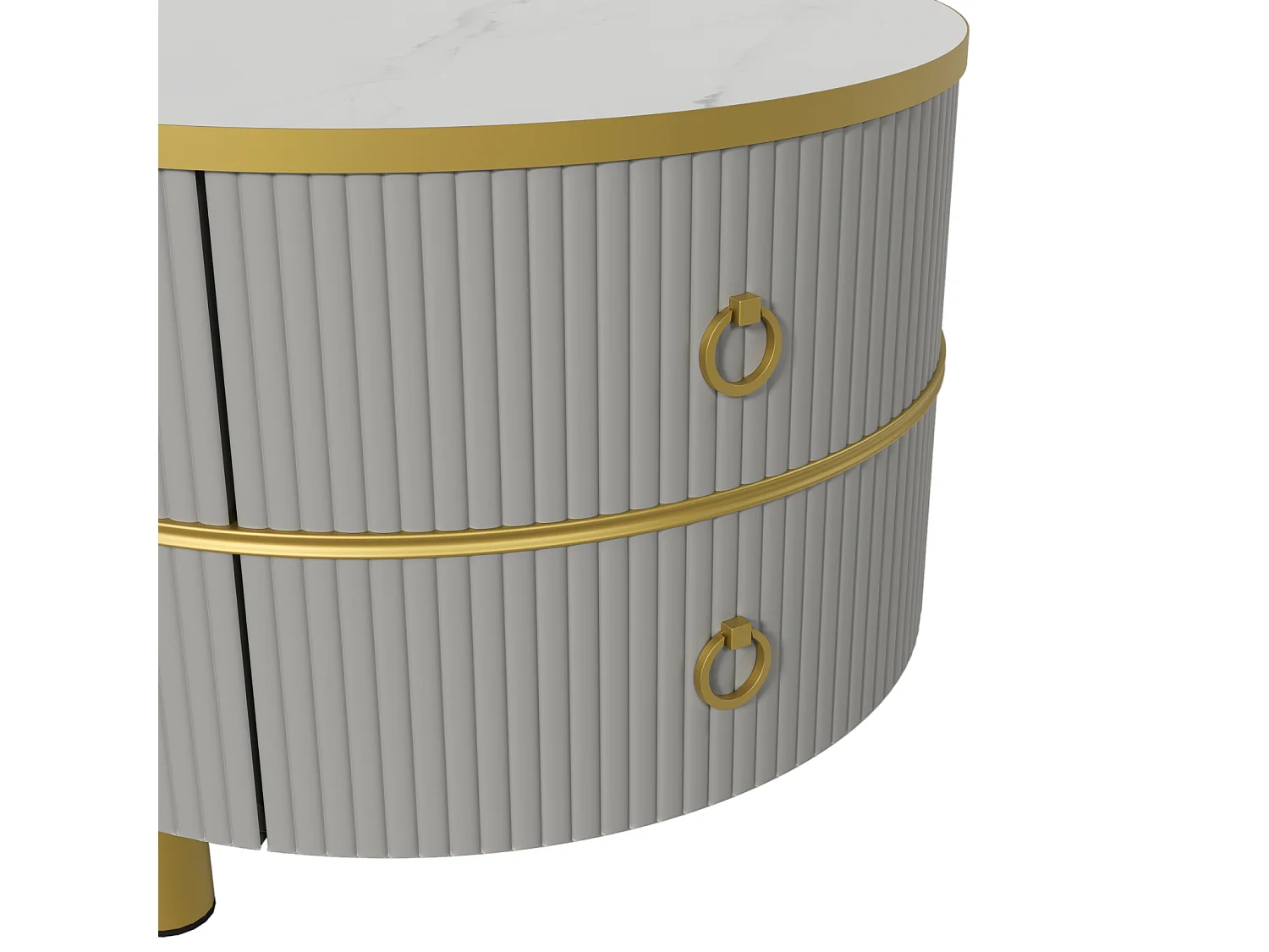 Juego de 2 mesas de centro redondas modernas con chapa de mármol brillante y 2 cajones, color gris