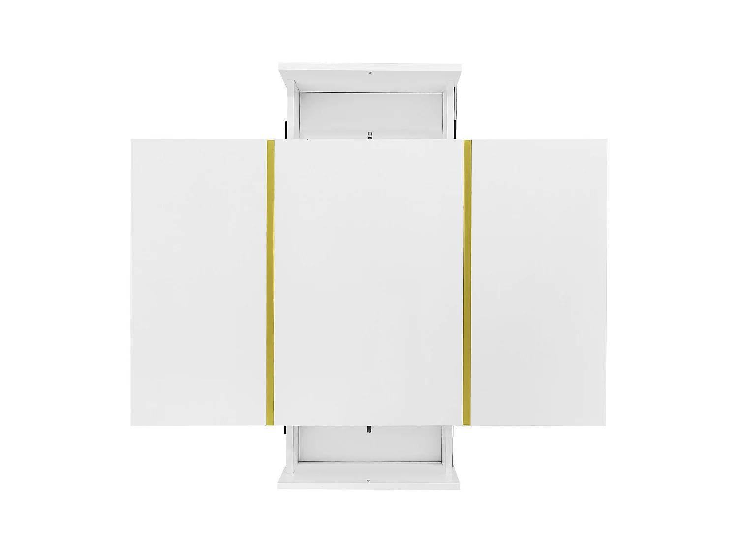 Table Basse Rectangulaire, avec 2 Tiroirs, Table Basse en Bois avec des Lignes Dorées, Blanc