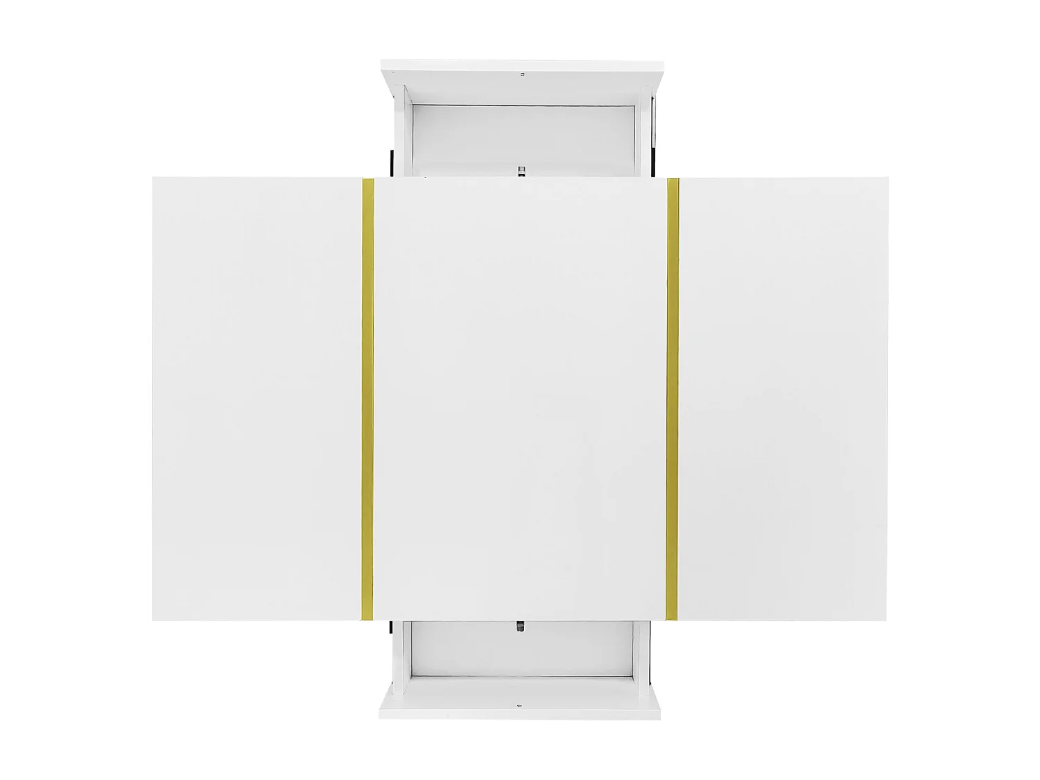 Table Basse Rectangulaire, avec 2 Tiroirs, Table Basse en Bois avec des Lignes Dorées, Blanc