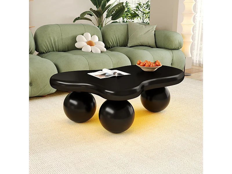 Table Basse Design Nuage avec LED, Forme Originale, Plateau Style Cloud Lumineux, Noir+ Blanc