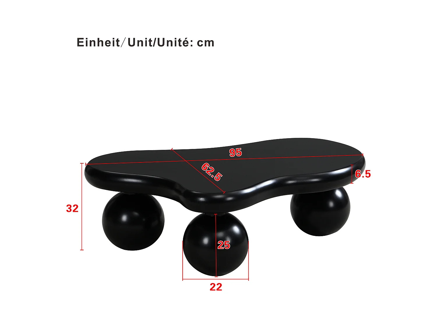 Table Basse Design Nuage avec LED, Forme Originale, Plateau Style Cloud Lumineux, Noir+ Blanc