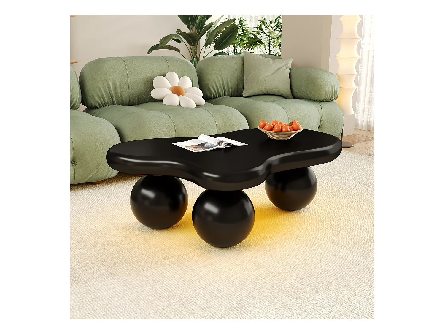 Mesa de centro con diseño de nube y LED, forma original, tablero iluminado estilo nube, negro y blanco