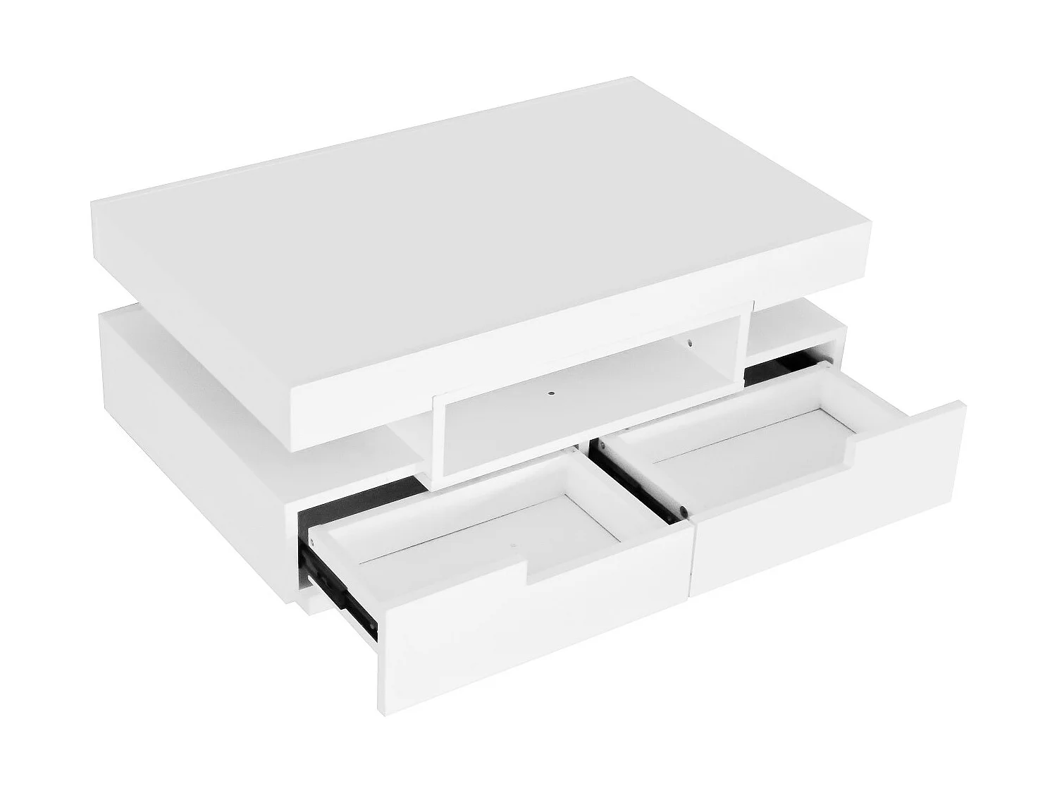 Table Basse Moderne LED Blanc, Meuble de  Salon Table Basse Coffre avec Quatre tiroirs, Blanc