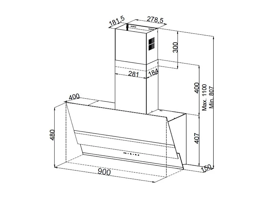 Samet cappa da parete Estia 90 colore nero opaco