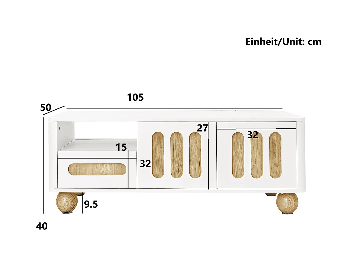 Table Basse contemporaine - avec 4 Portes, 2 tiroirs et Compartiment Ouvert, LED - blanc