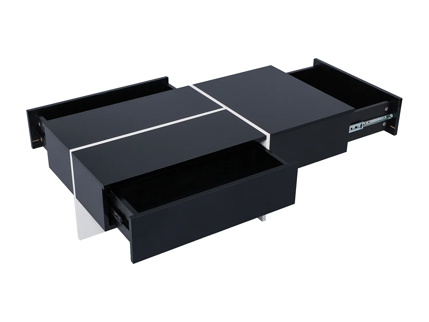 Table de Salon LED Avec Espace de Rangement, Table Basse Brillante Avec Tiroirs, Moderne, Noir