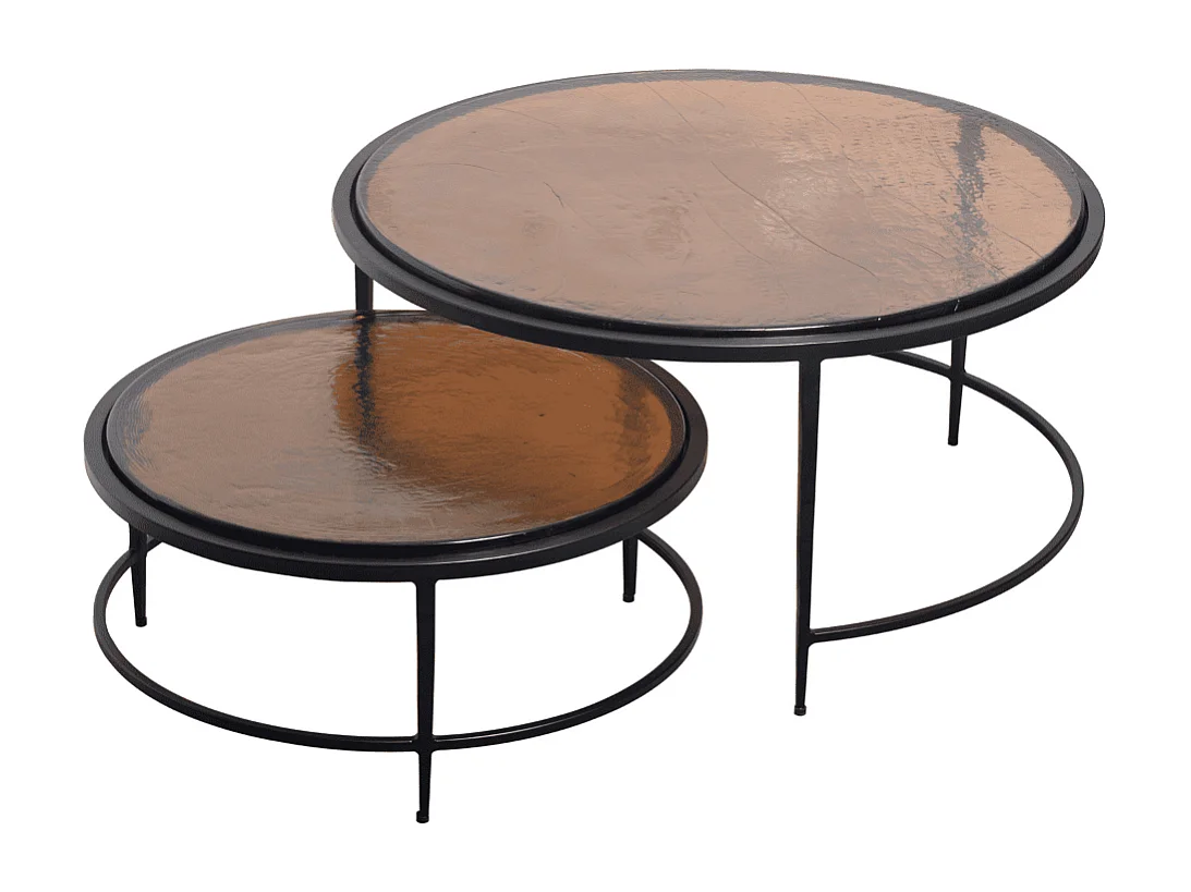 Tavolini da salotto impilabili in vetro fumé e metallo nero D86 cm - IGLOO