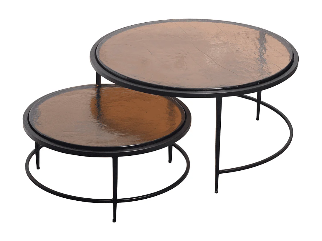 Nesttafeltjes van gerookt glas en zwart metaal D86 cm - IGLOO