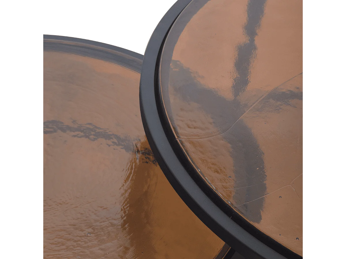 Nesttafeltjes van gerookt glas en zwart metaal D86 cm - IGLOO