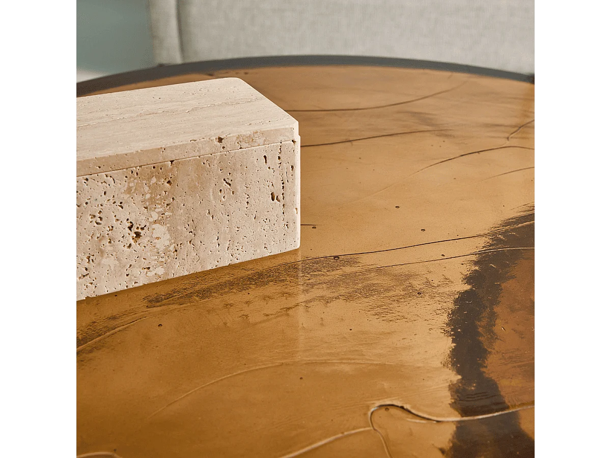 Nesttafeltjes van gerookt glas en zwart metaal D86 cm - IGLOO