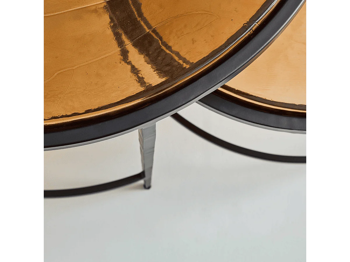 Nesttafeltjes van gerookt glas en zwart metaal D86 cm - IGLOO