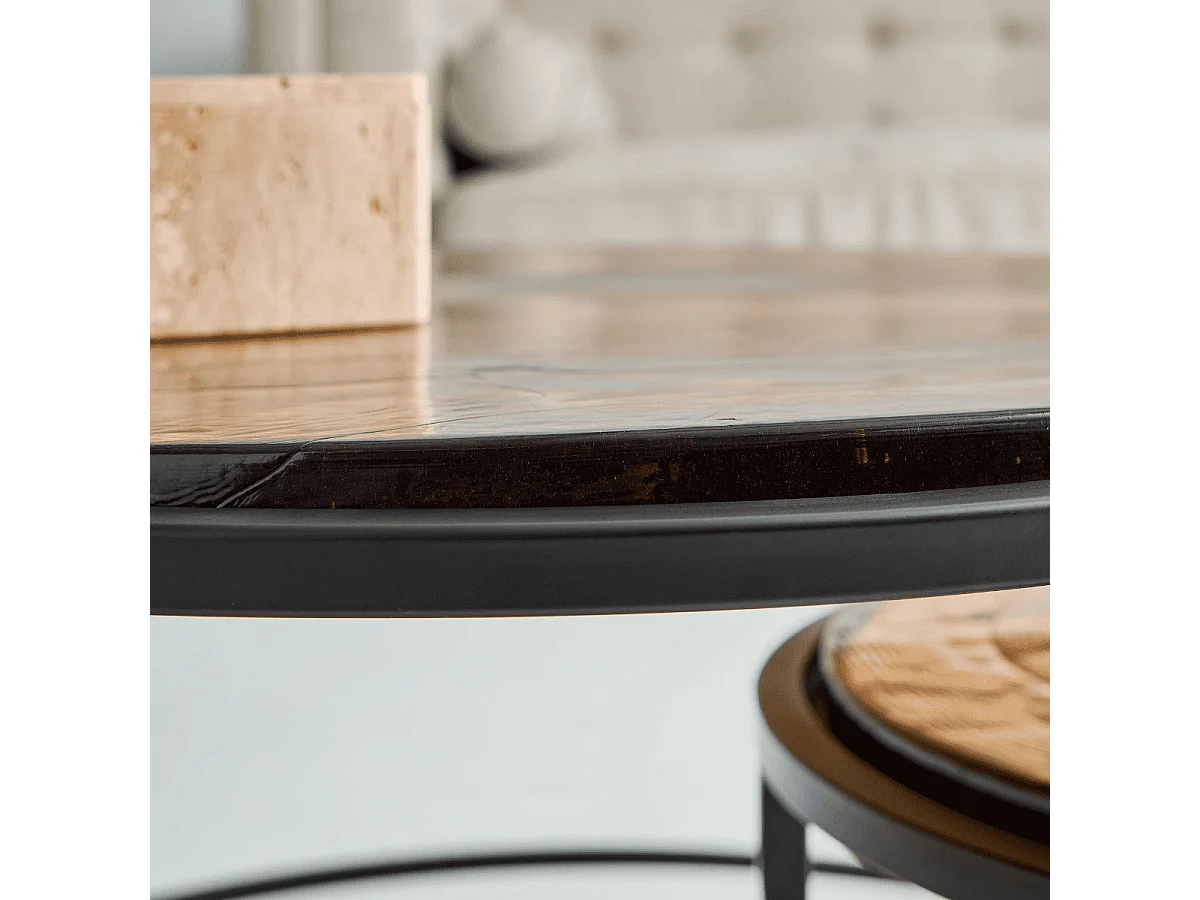 Nesttafeltjes van gerookt glas en zwart metaal D86 cm - IGLOO