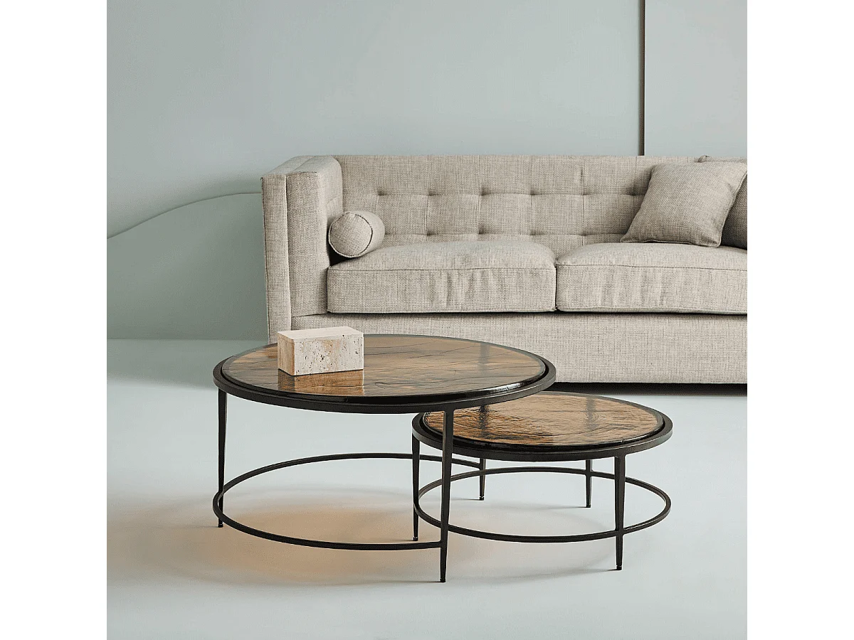 Tables basses gigognes en verre fumé et métal D86 cm IGLOO