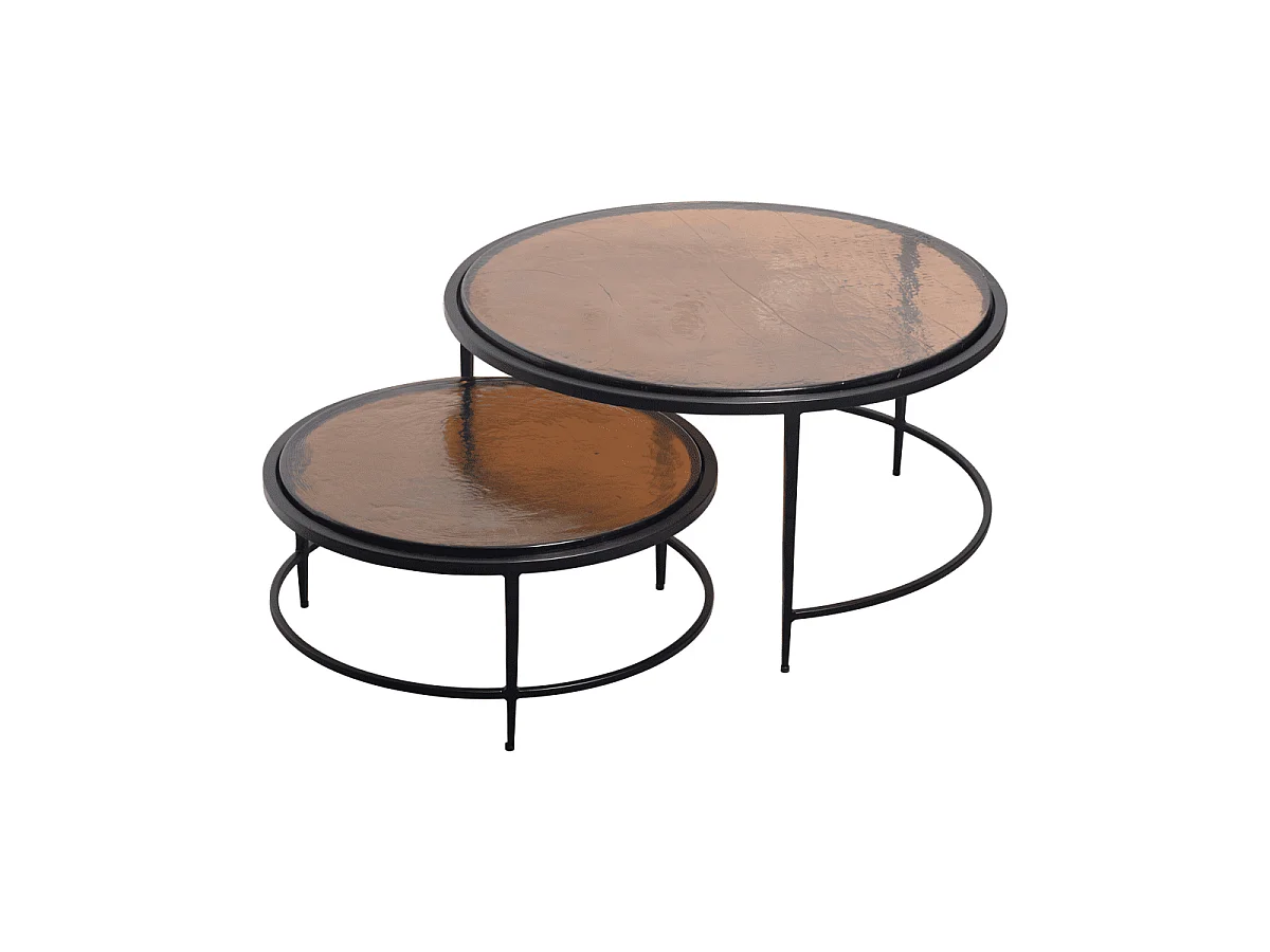 Tables basses gigognes en verre fumé et métal D86 cm IGLOO