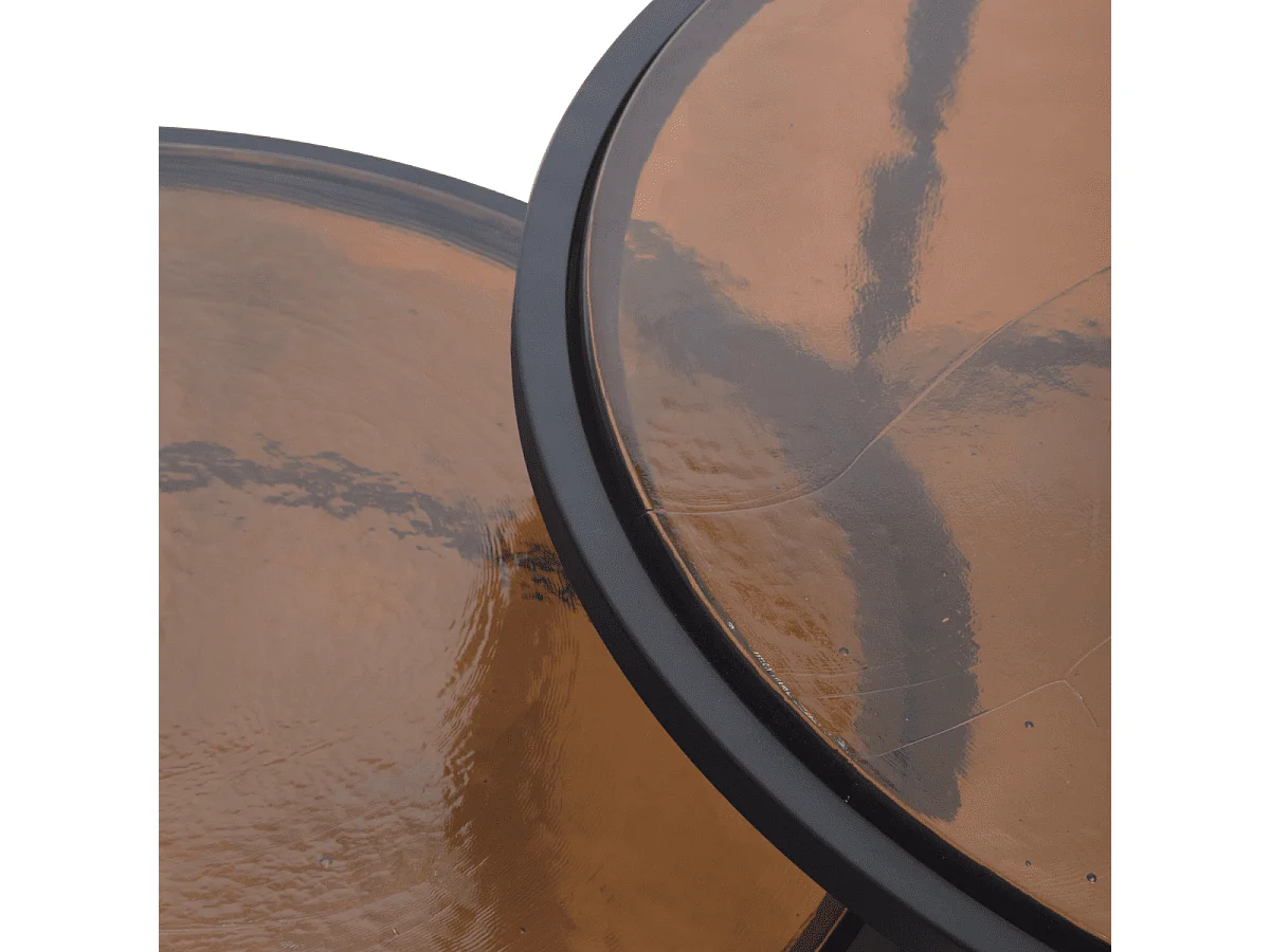 Tables basses gigognes en verre fumé et métal D86 cm IGLOO