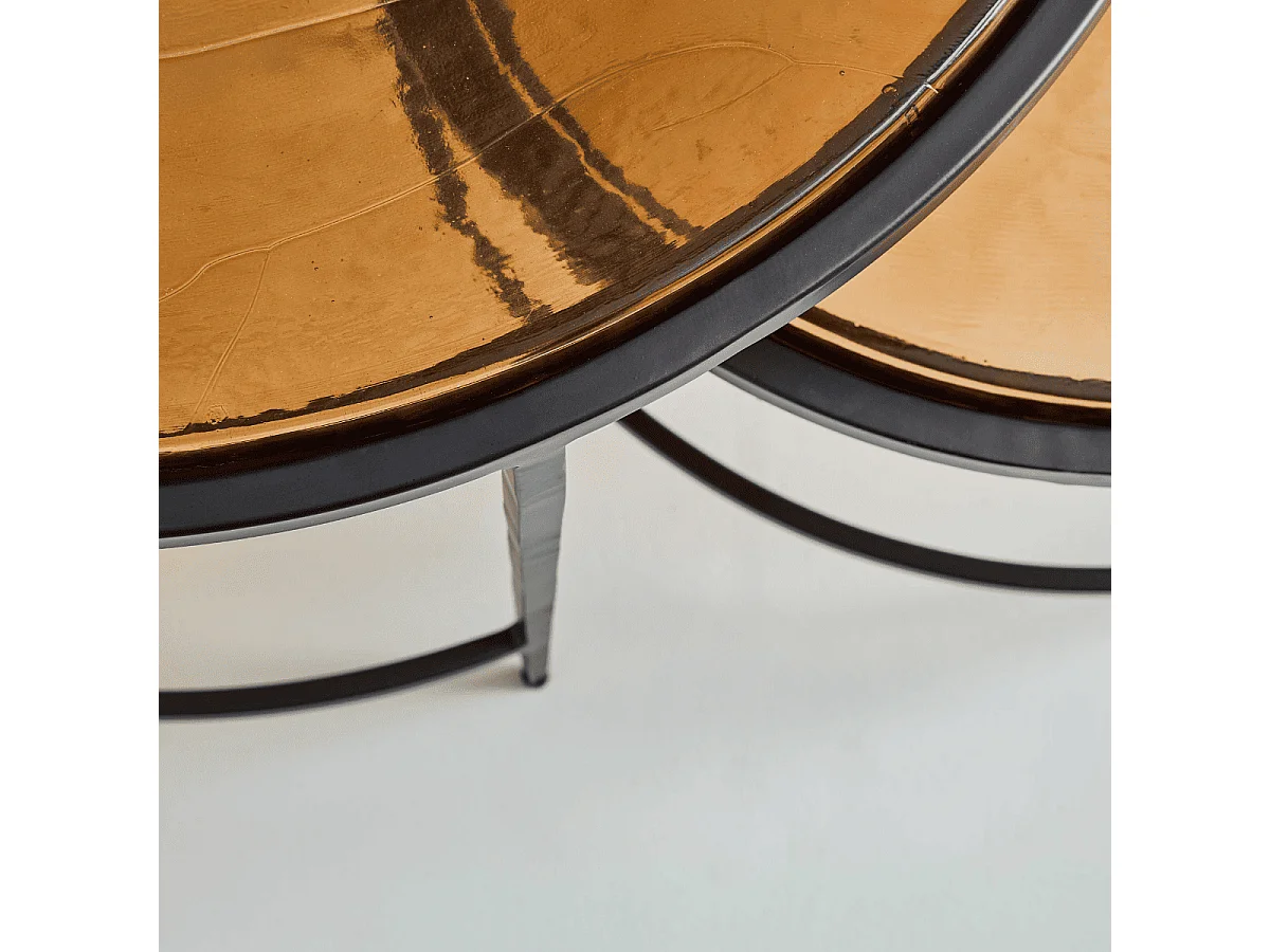 Tables basses gigognes en verre fumé et métal D86 cm IGLOO