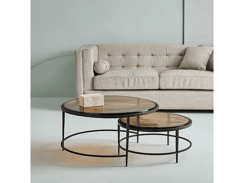 Satztische aus Rauchglas und schwarzem Metall D86 cm - IGLOO