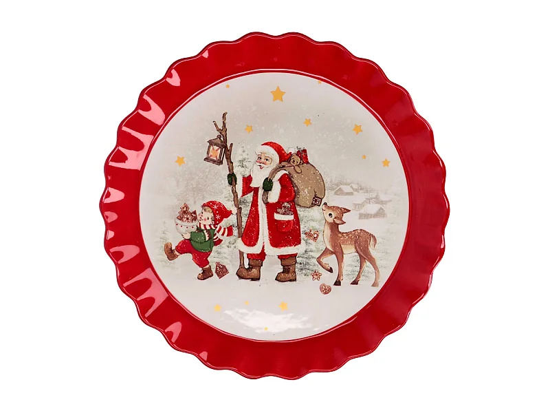 Centrotavola ceramica rosso e bianco tondo babbo Natale cm ø31h3,1