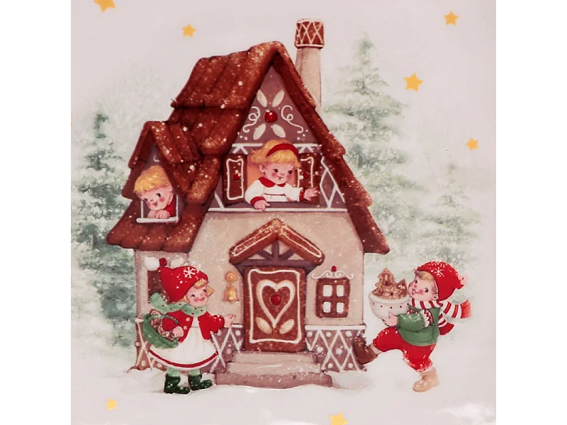 Centrotavola ceramica rosso e bianco quadro casetta cm 20,7x20,7x2,7