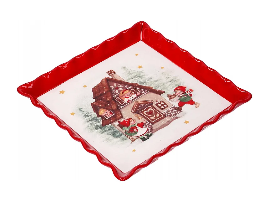 Centrotavola ceramica rosso e bianco quadro casetta cm 20,7x20,7x2,7